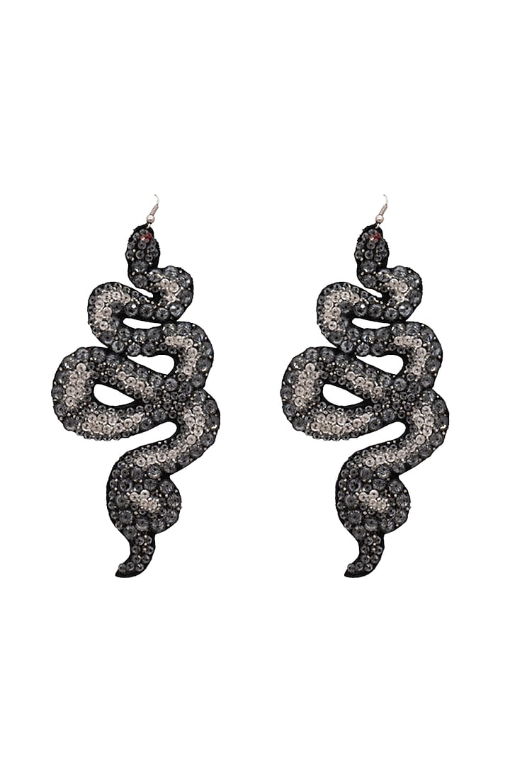 Black Crystal & Bead Embroidered Dangler Earrings by Jyo Das Accessories at Pernia's Pop Up Shop