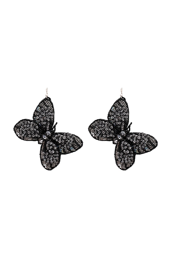 Black Crystal & Beaded Butterfly Dangler Earrings by Jyo Das Accessories at Pernia's Pop Up Shop