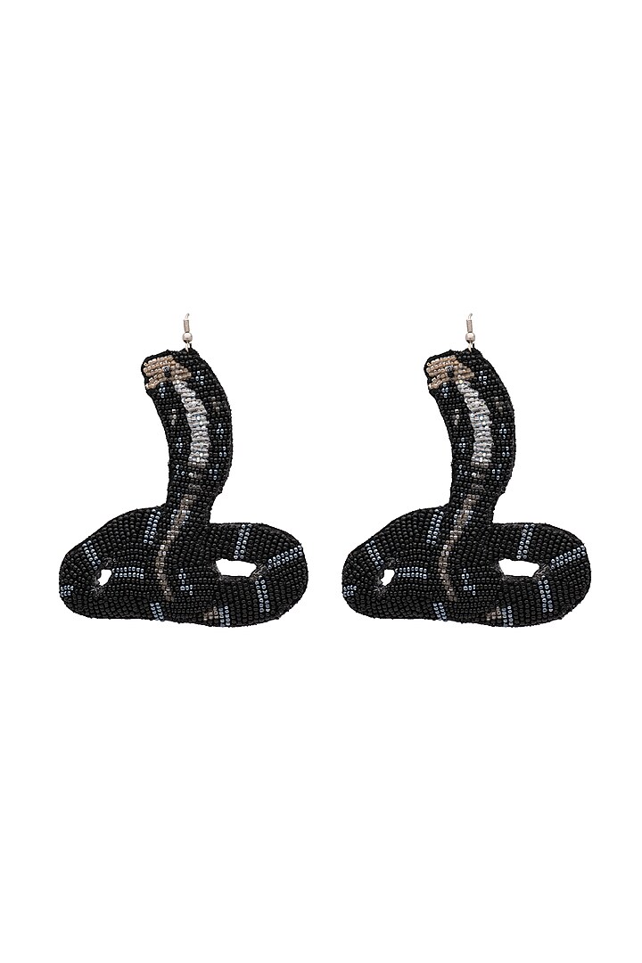 Black Beaded Snake Dangler Earrings by Jyo Das Accessories at Pernia's Pop Up Shop