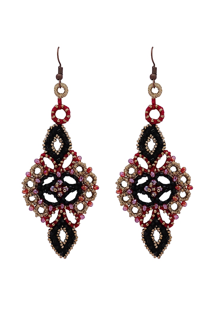 Multi-Colored Crystal & Bead Embroidered Dangler Earrings by Jyo Das Accessories at Pernia's Pop Up Shop