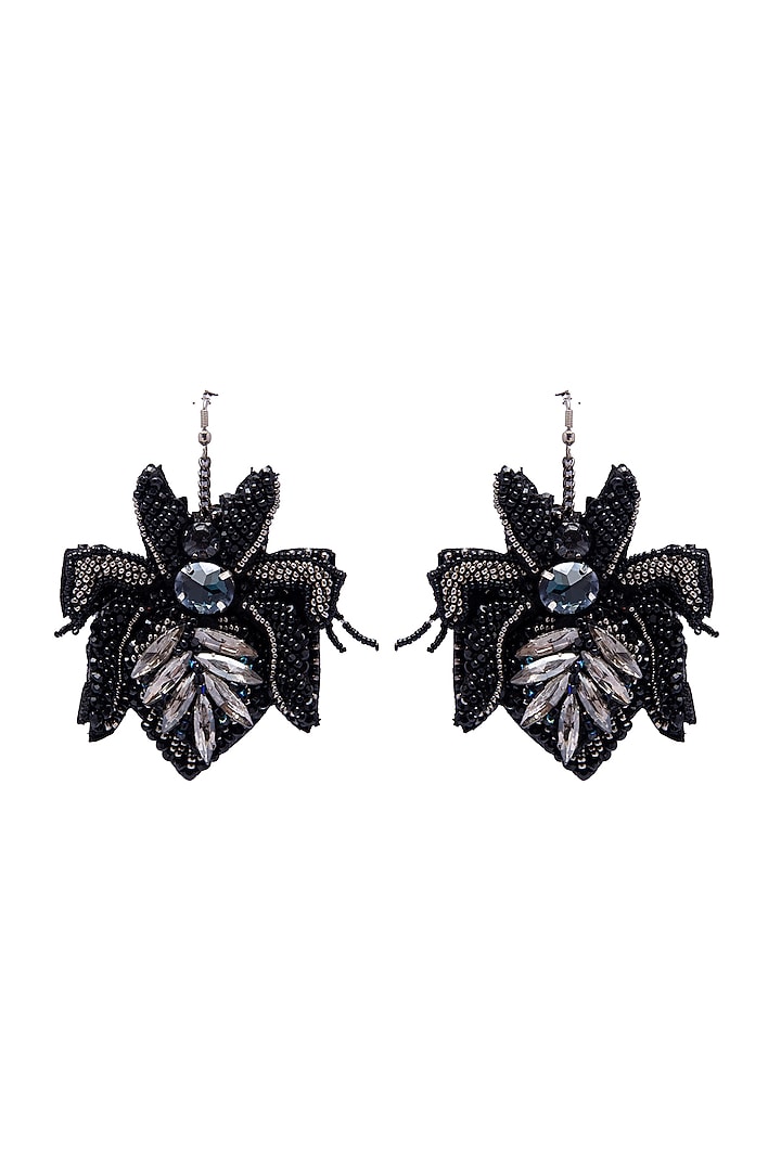 Black Crystal & Bead Embroidered Dangler Earrings by Jyo Das Accessories at Pernia's Pop Up Shop