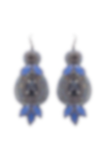 Blue Crystal & Bead Embroidered Dangler Earrings by Jyo Das Accessories at Pernia's Pop Up Shop
