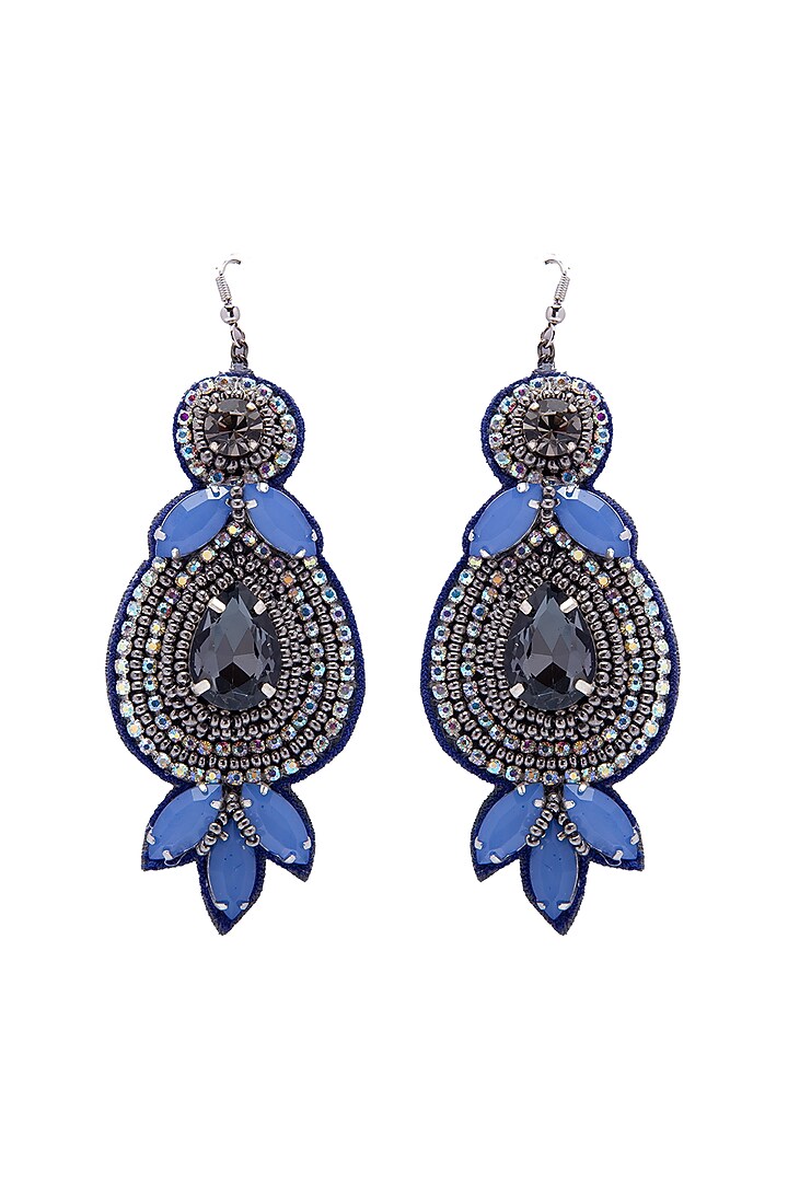 Blue Crystal & Bead Embroidered Dangler Earrings by Jyo Das Accessories at Pernia's Pop Up Shop