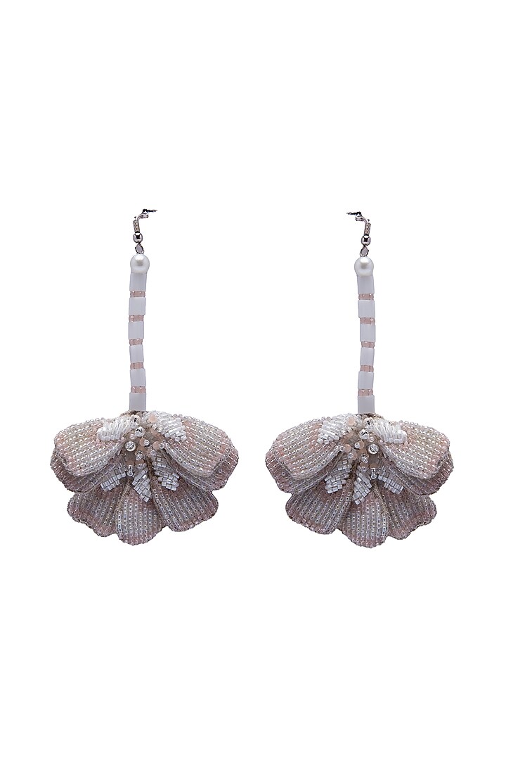 White Crystal & Beaded Floral Dangler Earrings by Jyo Das Accessories at Pernia's Pop Up Shop