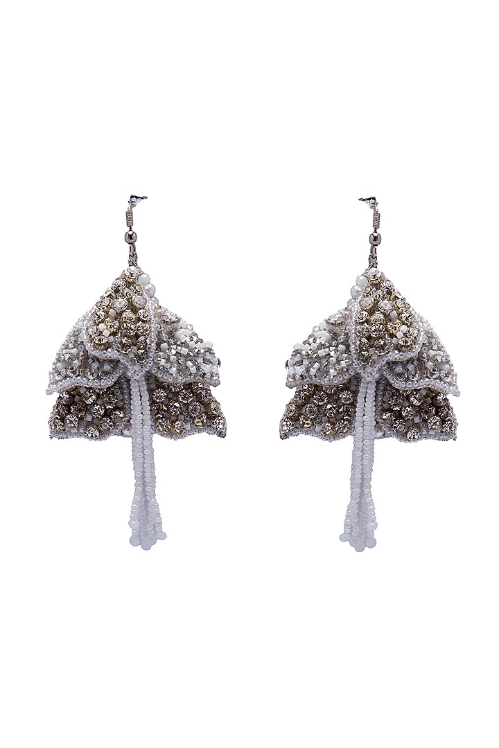 White Crystal & Beaded Dangler Earrings by Jyo Das Accessories at Pernia's Pop Up Shop