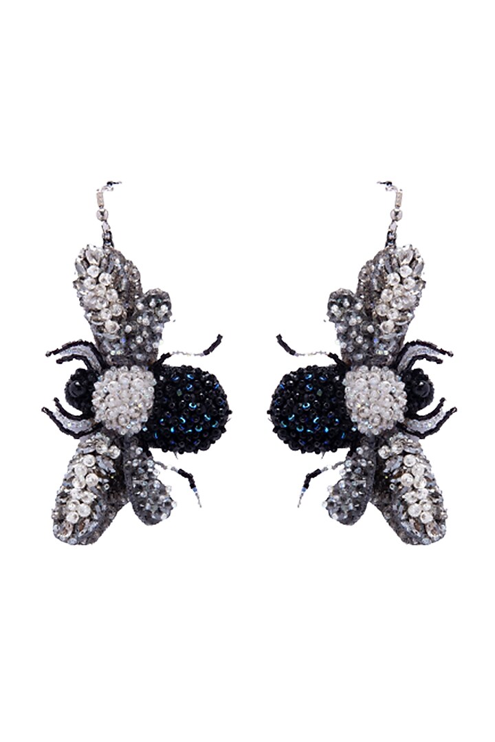 Black Crystal & Beaded Fly Dangler Earrings by Jyo Das Accessories at Pernia's Pop Up Shop