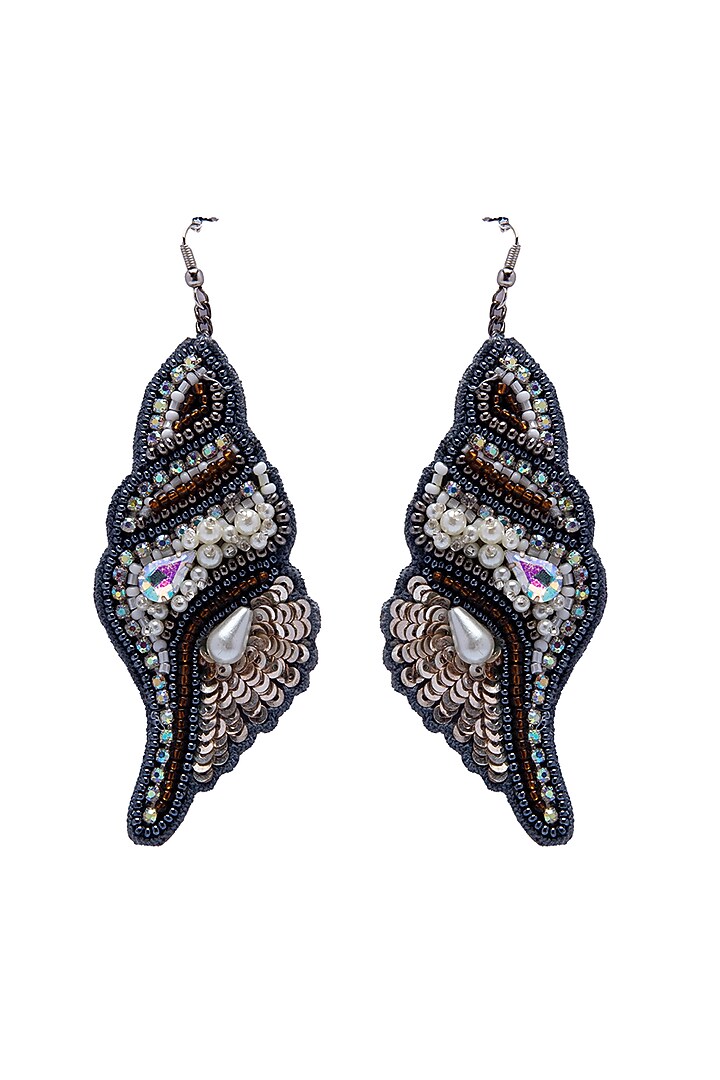 Black Crystal & Bead Embroidered Dangler Earrings by Jyo Das Accessories at Pernia's Pop Up Shop