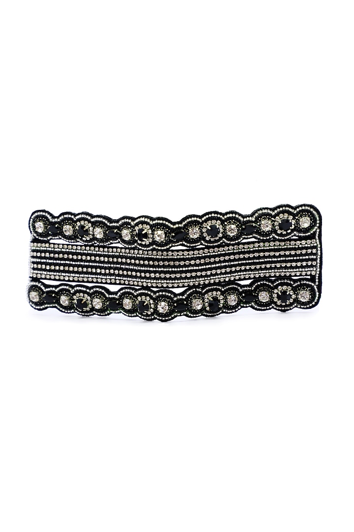 Black Hand Embroidered Cuff Bracelet by Jyo Das Accessories at Pernia's Pop Up Shop