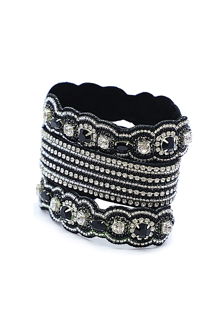 Black Hand Embroidered Cuff Bracelet by Jyo Das Accessories at Pernia's Pop Up Shop