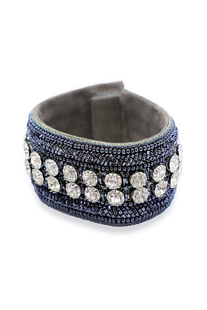 Black Hand Embroidered Cuff Bracelet by Jyo Das Accessories at Pernia's Pop Up Shop