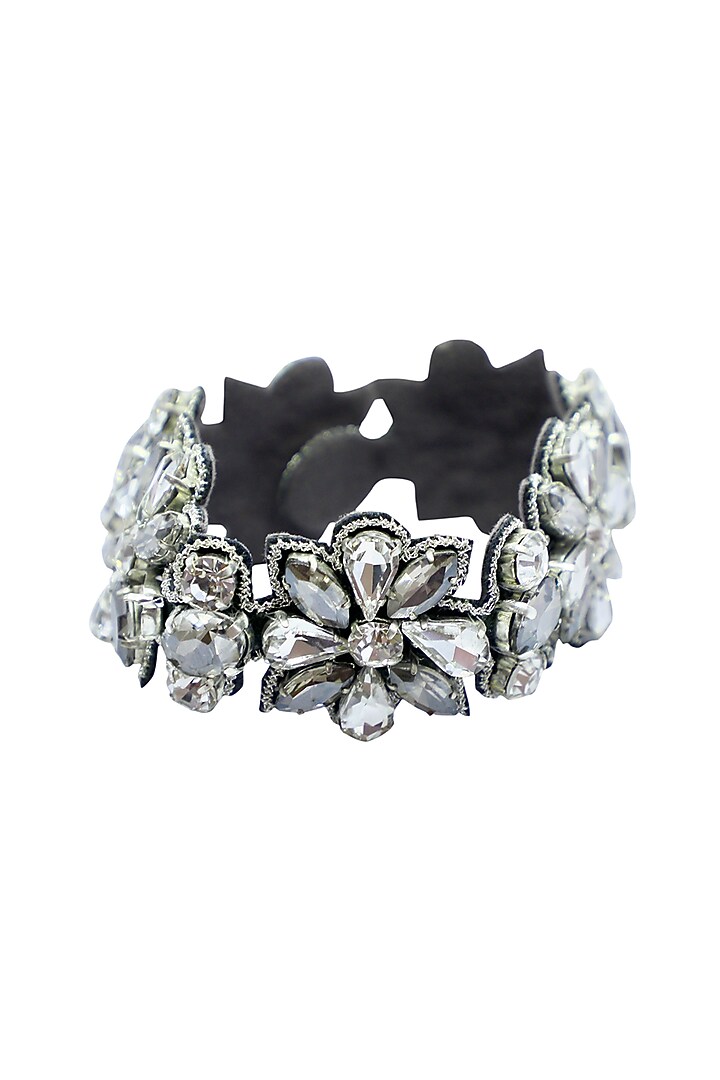 Silver Hand Embroidered Cuff Bracelet by Jyo Das Accessories at Pernia's Pop Up Shop