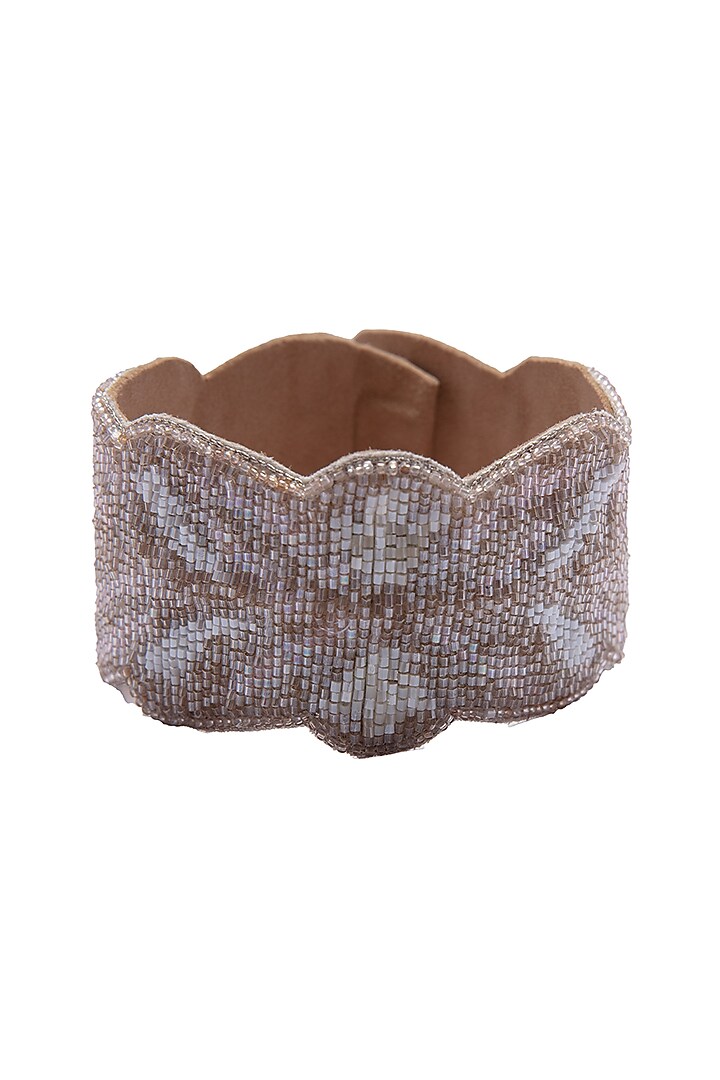 Beige Embroidered Cuff Bracelet by Jyo Das Accessories at Pernia's Pop Up Shop