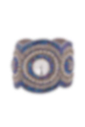 Blue Hand Embroidered Cuff Bracelet by Jyo Das Accessories at Pernia's Pop Up Shop
