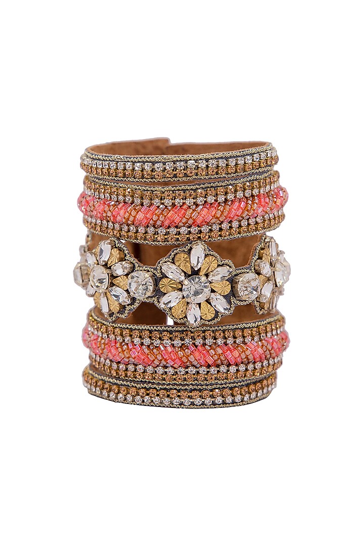 Pink Hand Embroidered Cuff Bracelet by Jyo Das Accessories at Pernia's Pop Up Shop
