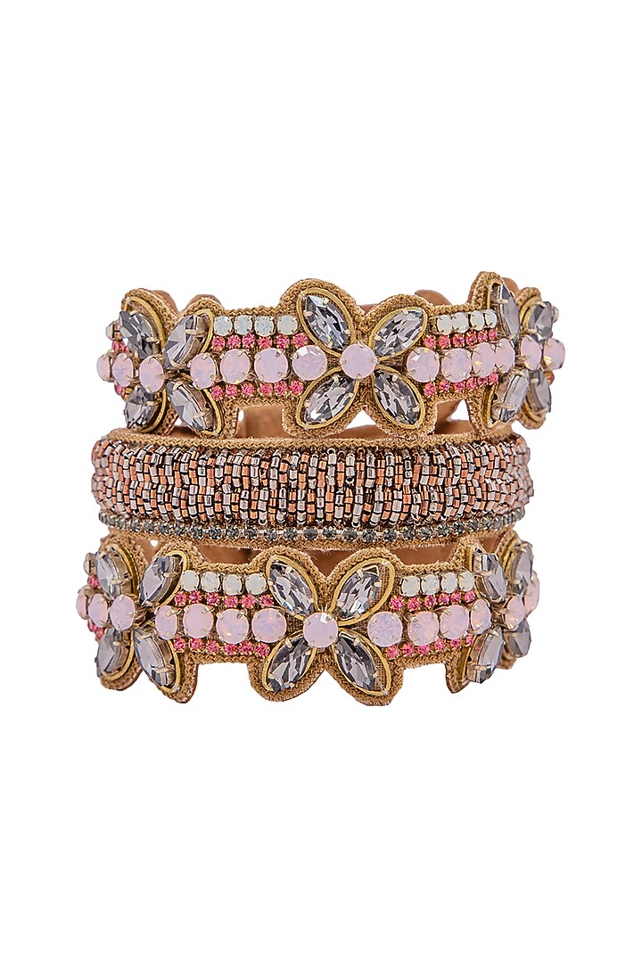 Pink Hand Embroidered Cuff Bracelet Design by Jyo Das Accessories at