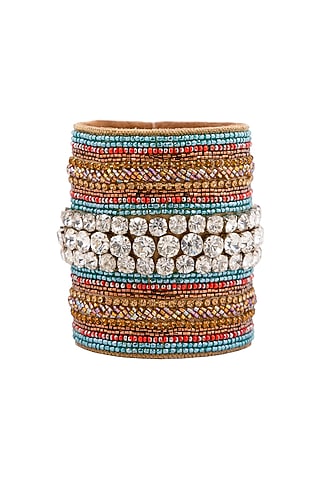 Multi-Colored Hand Embroidered Cuff Bracelet by Jyo Das Accessories