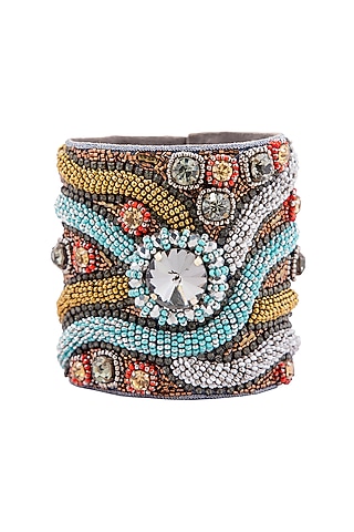 Multi-Colored Hand Embroidered Cuff Bracelet by Jyo Das Accessories