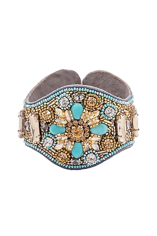Multi-Colored Hand Embroidered Cuff Bracelet by Jyo Das Accessories