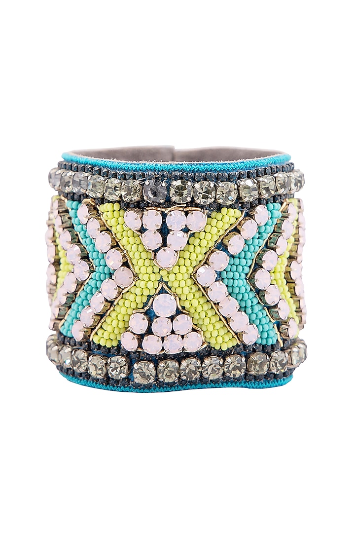 Multi-Colored Hand Embroidered Cuff Bracelet by Jyo Das Accessories
