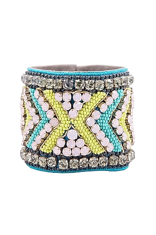 Multi-Colored Hand Embroidered Cuff Bracelet by Jyo Das Accessories