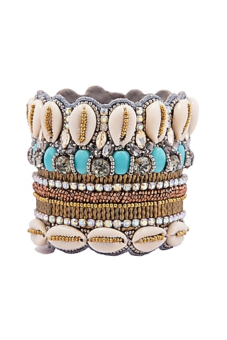 Multi-Colored Hand Embroidered Cuff Bracelet by Jyo Das Accessories