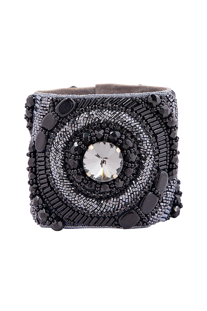 Black Hand Embroidered Cuff Bracelet by Jyo Das Accessories at Pernia's Pop Up Shop
