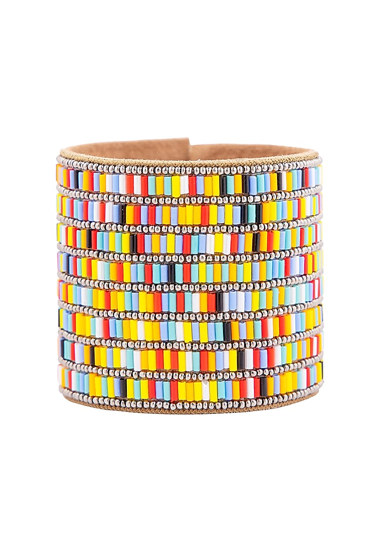 Multi-Colored Beaded Hand Embroidered Cuff Bracelet by Jyo Das Accessories