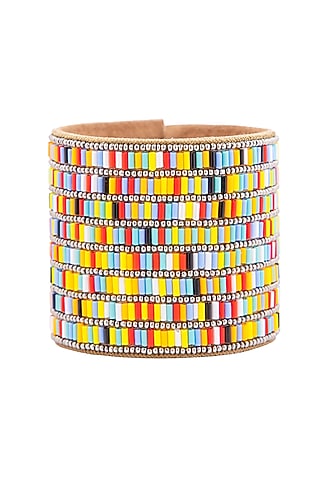 Multi-Colored Beaded Hand Embroidered Cuff Bracelet by Jyo Das Accessories