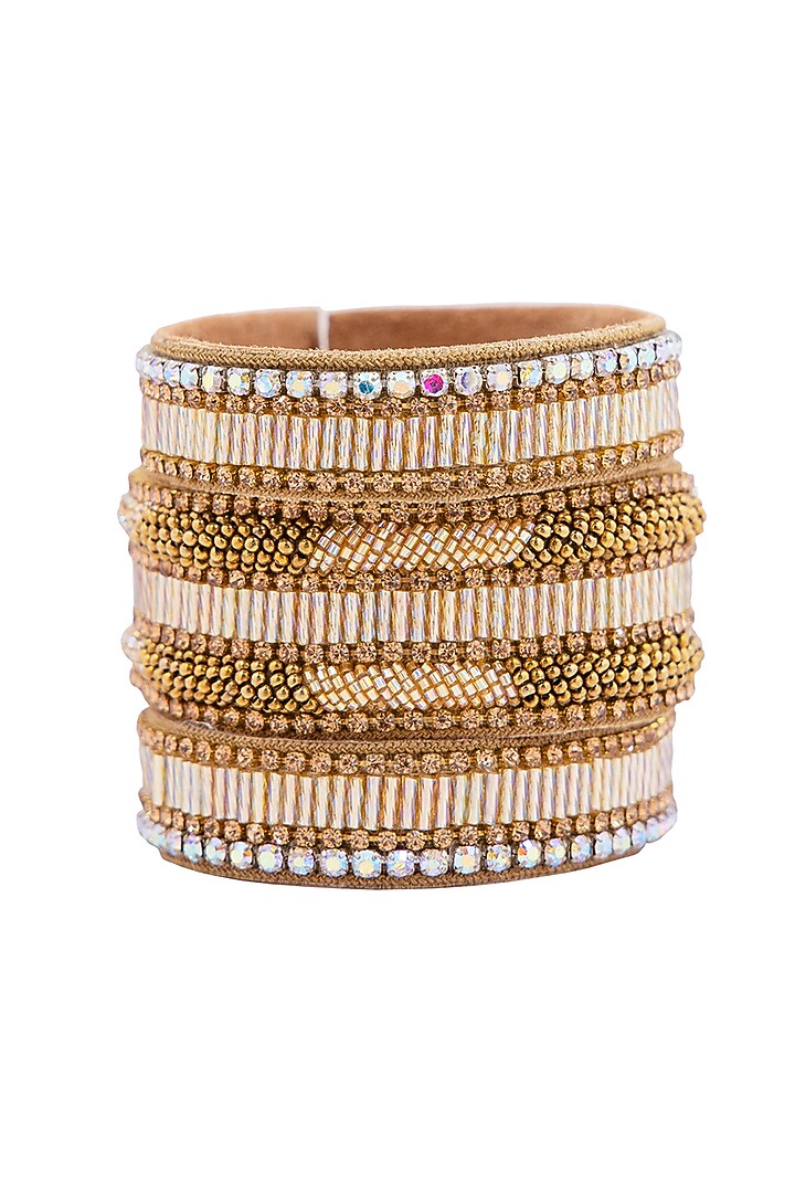 Gold Hand Embroidered Cuff Bracelet by Jyo Das Accessories at Pernia's Pop Up Shop