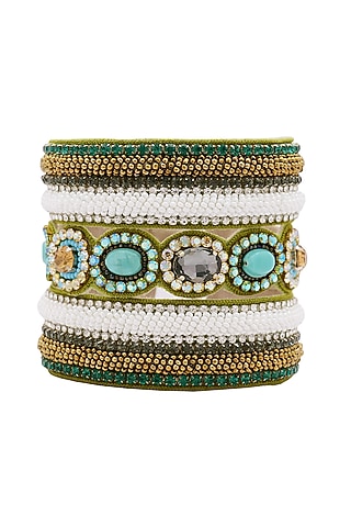 Multi-Colored Beaded Hand Embroidered Cuff Bracelet by Jyo Das Accessories