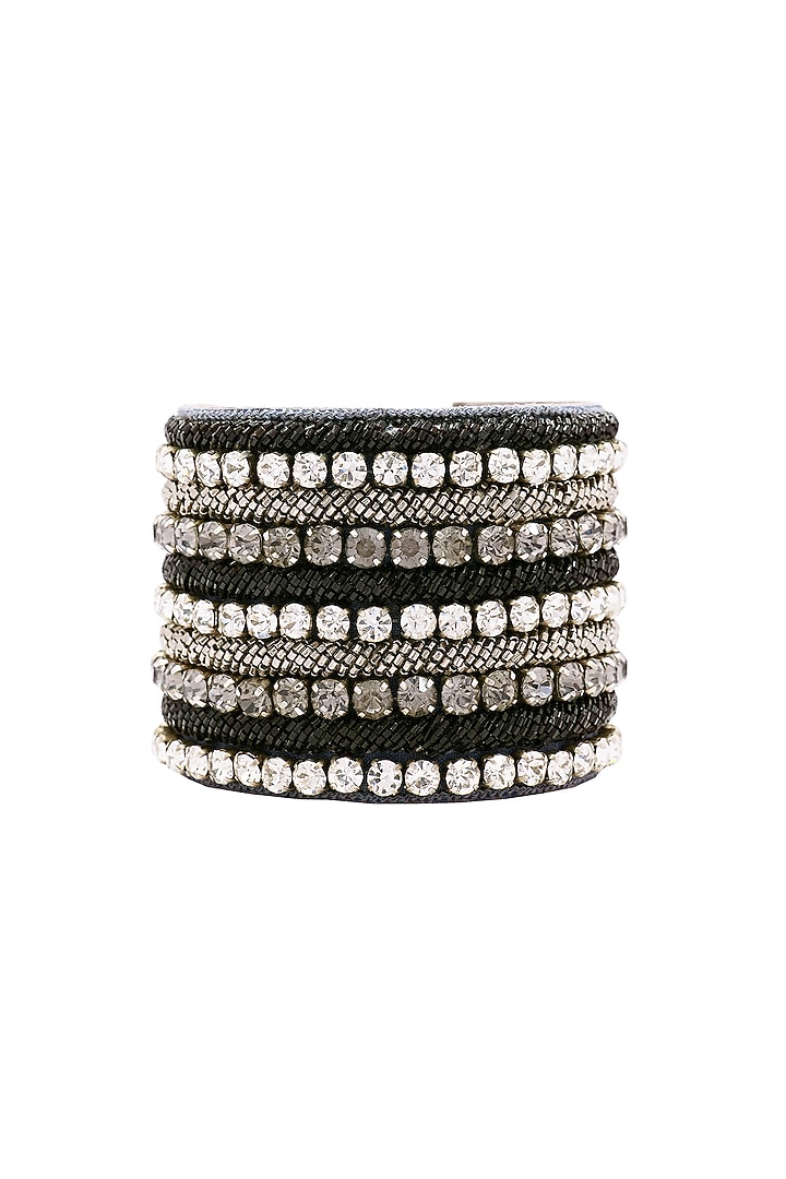 Black Embroidered Cuff Bracelet by Jyo Das Accessories at Pernia's Pop Up Shop