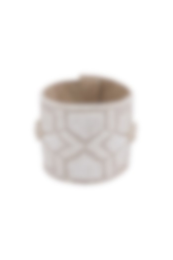 White Hand Embroidered Cuff Bracelet by Jyo Das Accessories at Pernia's Pop Up Shop