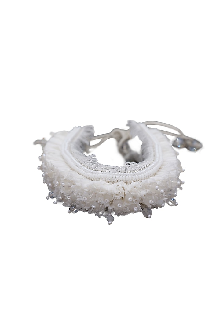 White Embroidered Cuff Bracelet by Jyo Das Accessories at Pernia's Pop Up Shop