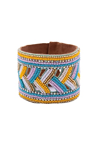 Multi-Colored Hand Embroidered Cuff Bracelet by Jyo Das Accessories