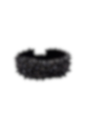 Black Embellished Cuff Bracelet by Jyo Das Accessories
