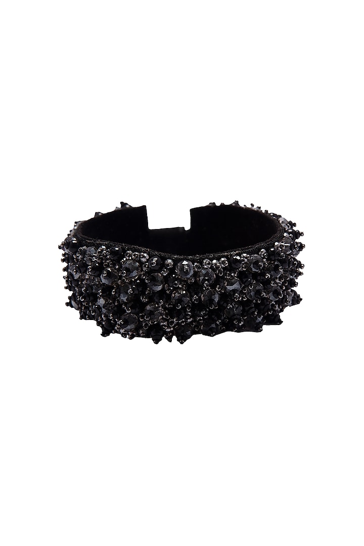 Black Embellished Cuff Bracelet by Jyo Das Accessories