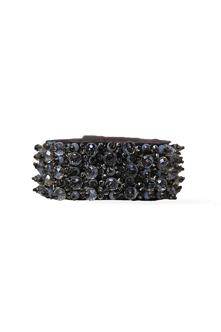 Grey Hand Embroidered Cuff Bracelet by Jyo Das Accessories at Pernia's Pop Up Shop