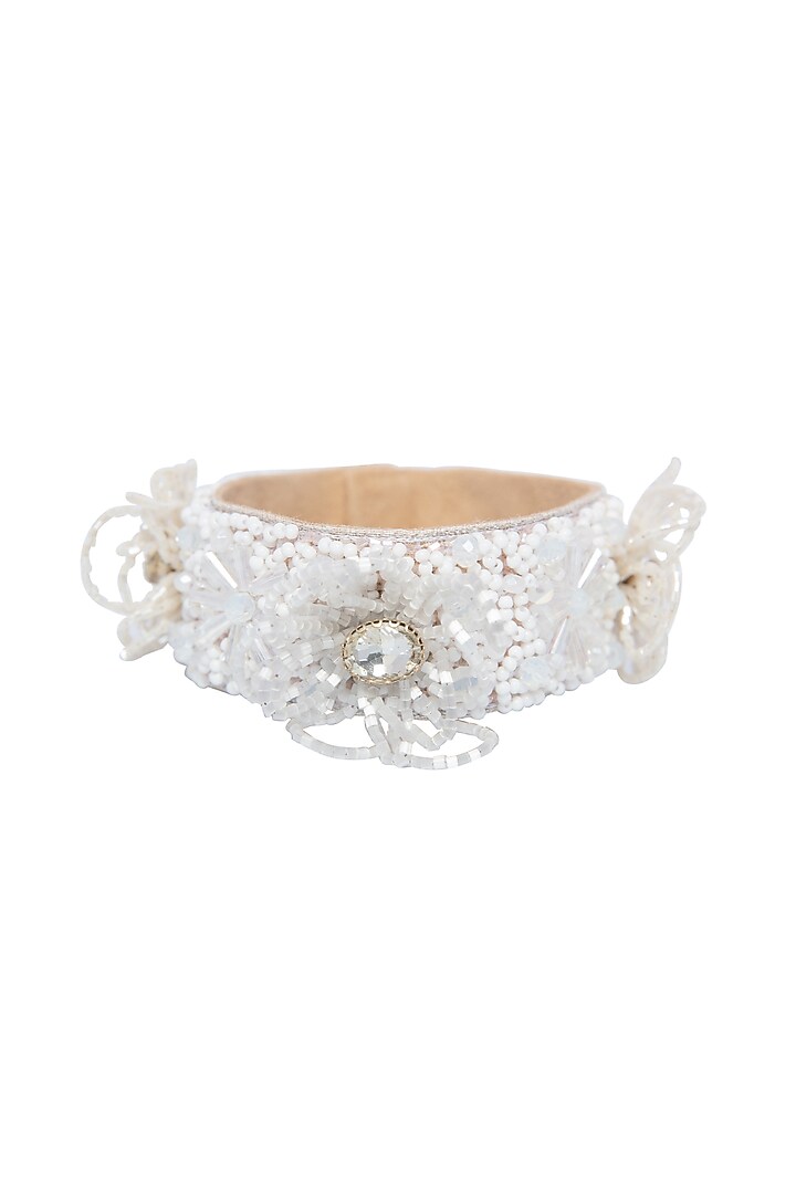 White Floral Cuff Bracelet by Jyo Das Accessories at Pernia's Pop Up Shop
