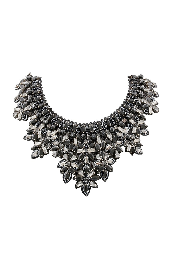 Black Glass Crystal & Bead Embroidered Necklace by Jyo Das Accessories at Pernia's Pop Up Shop