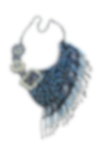 Blue Glass Crystal & Bead Embroidered Necklace by Jyo Das Accessories at Pernia's Pop Up Shop