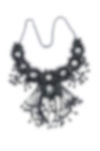 Black Glass Crystal & Pearl Embroidered Necklace by Jyo Das Accessories at Pernia's Pop Up Shop