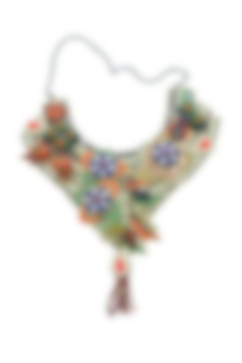 Multi-Colored Glass Crystal & Pearl Embroidered Necklace by Jyo Das Accessories at Pernia's Pop Up Shop