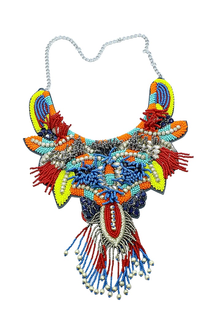 Multi-Colored Hand Embroidered Necklace by Jyo Das Accessories at Pernia's Pop Up Shop