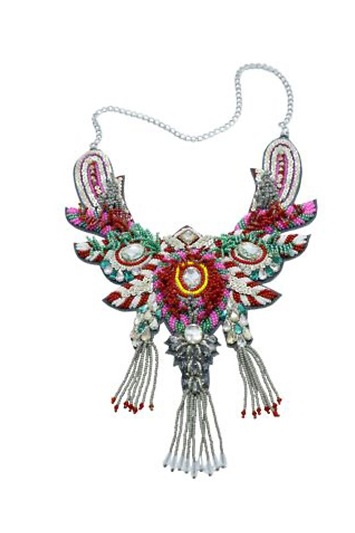 Multi-Colored Glass Crystal & Pearl Embroidered Floral Necklace by Jyo Das Accessories at Pernia's Pop Up Shop