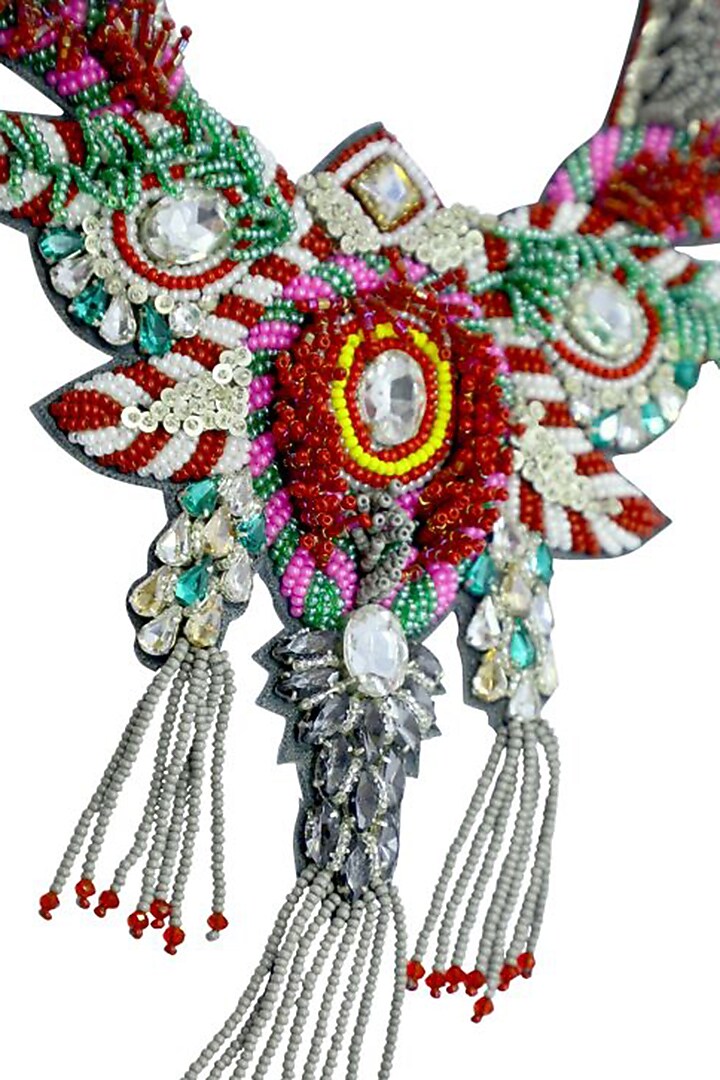 Multi-Colored Glass Crystal & Pearl Embroidered Floral Necklace by Jyo Das Accessories at Pernia's Pop Up Shop