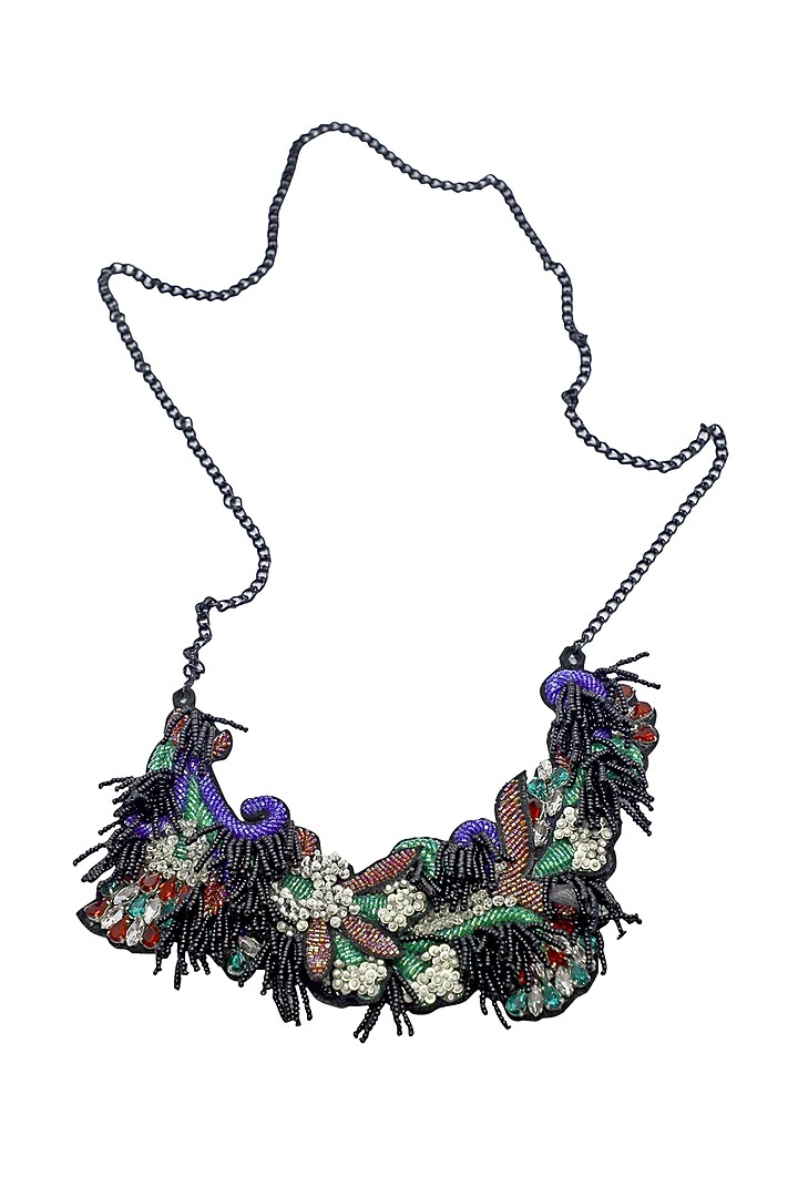 Black Glass Crystal & Bead Embroidered Necklace by Jyo Das Accessories at Pernia's Pop Up Shop