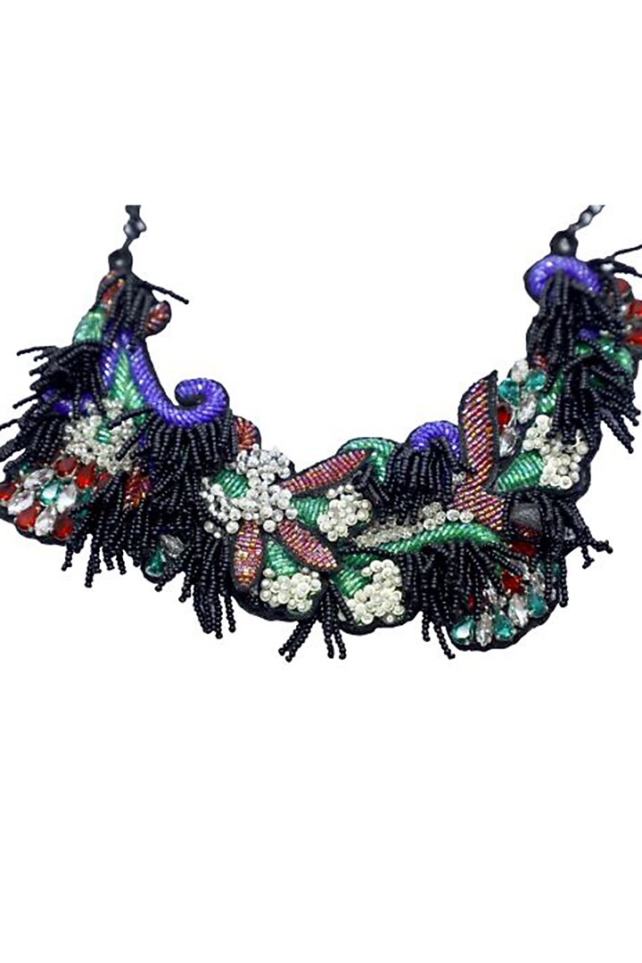 Black Glass Crystal & Bead Embroidered Necklace by Jyo Das Accessories at Pernia's Pop Up Shop