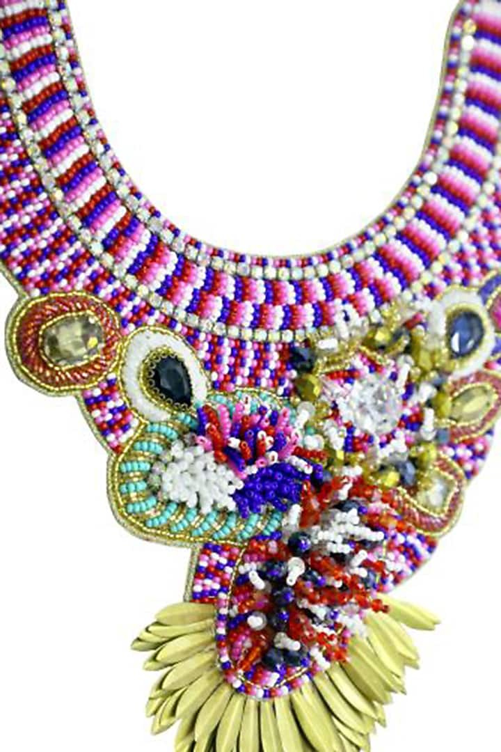 Multi-Colored Glass Crystal & Bead Embroidered Necklace by Jyo Das Accessories at Pernia's Pop Up Shop