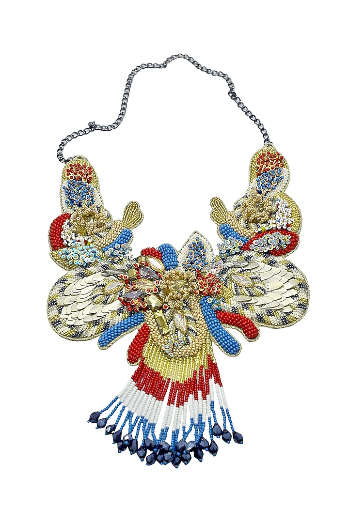 Multi-Colored Glass Crystal & Bead Embroidered Tribal Necklace by Jyo Das Accessories at Pernia's Pop Up Shop