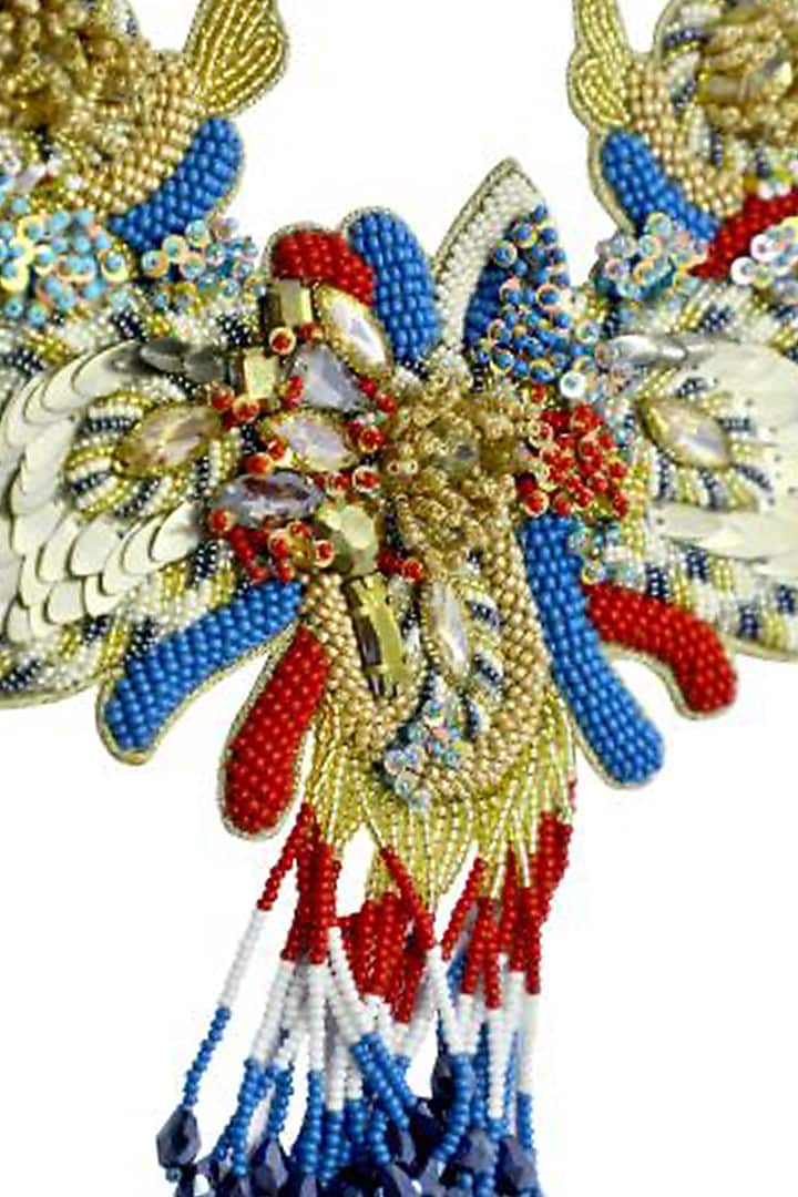Multi-Colored Glass Crystal & Bead Embroidered Tribal Necklace by Jyo Das Accessories at Pernia's Pop Up Shop